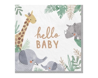 Hello Baby Napkins - Jungle Baby Shower Decorations, Safari Baby Shower, Jungle Party Decorations, Safari Party Supplies, Shower Napkins