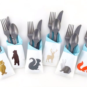 Woodland Cutlery - Waldtiere, Partydekoration, Waldpartyzubehör, Waldbabyparty, Eichhörnchen Häschen Bär Eule Reh Fuchs