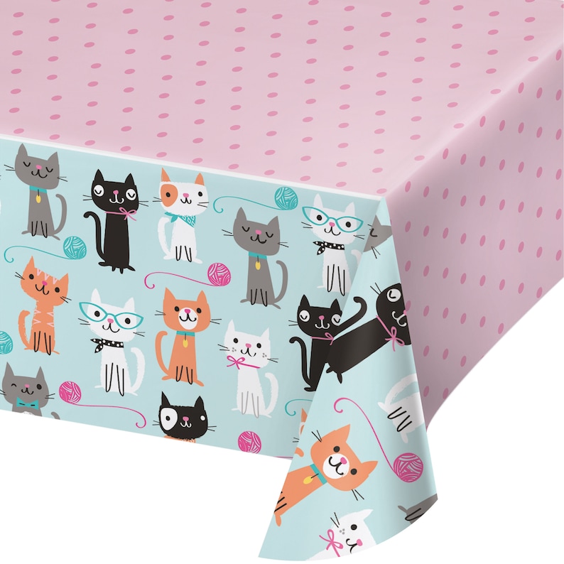 Cat Tablecloth Cat Party Supplies, Cat Birthday Supplies, Cat Baby Shower, Kitty Cat Party, Cat Party Decorations, Meow Cat Party Decor image 2