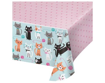 Cat Tablecloth - Cat Party Supplies, Cat Birthday Supplies, Cat Baby Shower, Kitty Cat Party, Cat Party Decorations, Meow Cat Party Decor