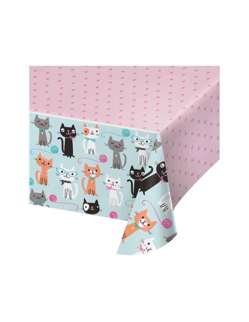 Cat Tablecloth Cat Party Supplies, Cat Birthday Supplies, Cat Baby Shower, Kitty Cat Party, Cat Party Decorations, Meow Cat Party Decor image 1
