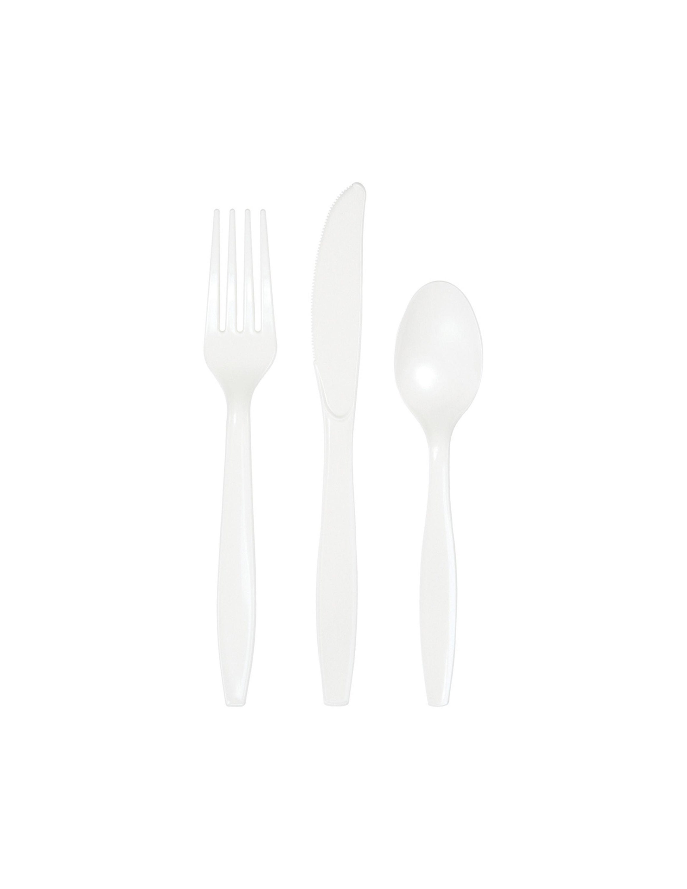 24-Set White Plastic Cutlery - Party Utensils, White Wedding, Rehearsal  Dinner, Birthday Party Supplies, Birthday Idea, White Party Supplies