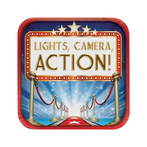 ハリウッド パーティー プレート - ハリウッド バースデー、映画パーティー、映画バースデー、映画パーティー用品、ハリウッド デコレーション、誕生日デコレーション