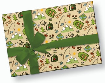 Camping Gift Wrap - Camping Party, Camping Birthday, Birthday Decorations, Wrapping Paper, Kids Birthday, Birthday Wrapping Paper