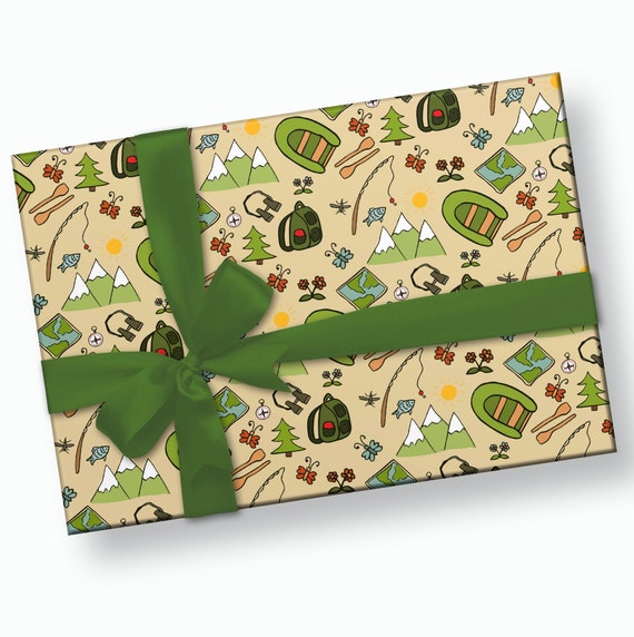 Camping Gift Wrap - Camping Party, Camping Birthday, Birthday Decorations, Wrapping Paper, Kids Birthday, Birthday Wrapping Paper