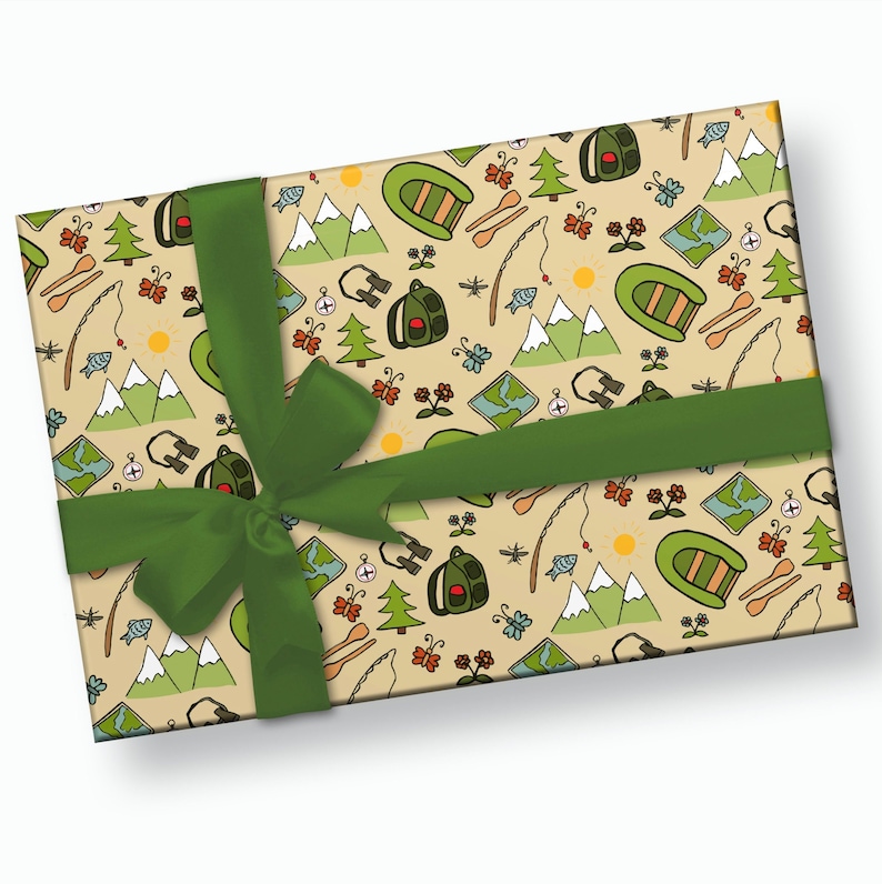 Camping Gift Wrap - Camping Party, Camping Birthday, Birthday Decorations, Wrapping Paper, Kids Birthday, Birthday Wrapping Paper image 1