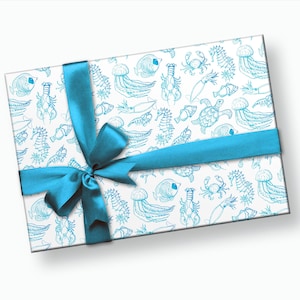 Ocean Geschenkpapier - Leben im Meer, Meeresparty, Nautikparty, Seepferdchenschildkröte, Fischhummer, Geschenkpapier, Geburtstagsdekoration, Weihnachtspapier
