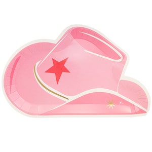 Piatti con cappello rosa, addio al nubilato in stile cowgirl in discoteca, festa del rodeo rosa, piatti di carta, ragazza del compleanno in stile western, forniture per l'ultimo addio al nubilato in stile disco