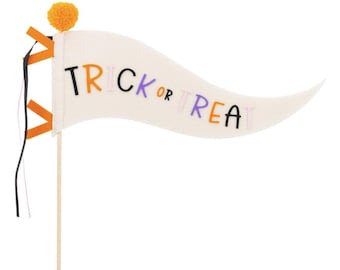 Trick or Treat Pennant Flag - Halloween Felt Banner with Pom Pom & Ribbon, Kids Halloween Party Decoration, Photo Prop for Halloween