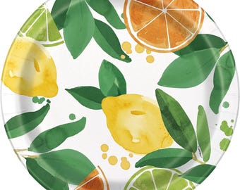 Citrus Fruit Paper Dinner Plates 8ct – 9" Lemon Lime Orange Plates for Summer, Baby Shower, Birthday or Picnic Party