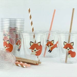Fox Cups, Plastic Cups, Party Cups, Woodland Baby Shower, Woodland Animals, Birthday Decorations,