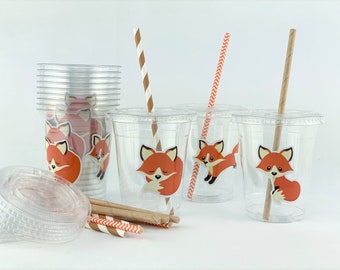 Fox Cups, Plastic Cups, Party Cups, Woodland Baby Shower, Woodland Animals, Birthday Decorations,
