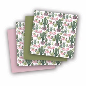 Set van 4 flamingo- en succulentvinyl | Olijfgroen, zachtroze, roze flamingo's, cactus | Zomerknutsels, knutselbekers, stickers, sleutelhangers