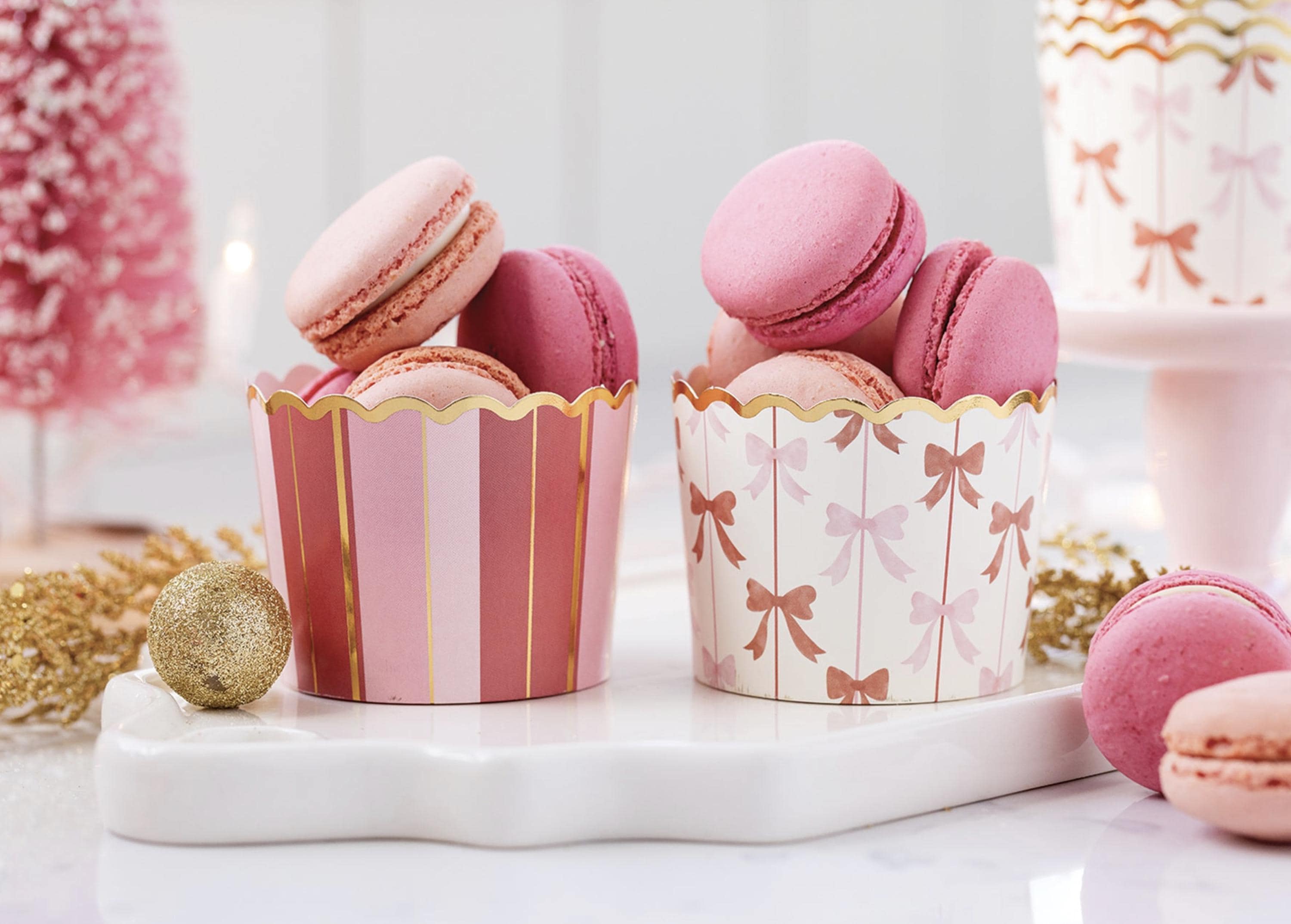 Lot De 40 Décorations De Cupcakes Avec Nœud Rose, Fournitures De