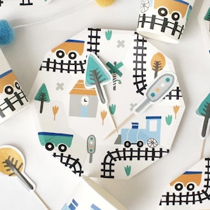Train Cake Plates - Train Birthday Decorations, Transportation Party Supplies, Train Baby Shower, Choo Choo I&#39;m Two, Locomotive Birthday