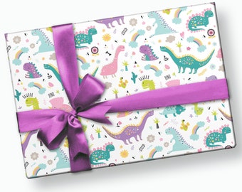 Pink Dinosaur Gift Wrap - Dinosaur Wrapping Paper, Girl Dinosaur Birthday, Birthday Decorations, Wrapping Paper Girl, Baby Gift Wrap