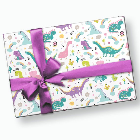 Confezione regalo rosa dinosauro carta da regalo dinosauro, compleanno  ragazza dinosauro, decorazioni compleanno, carta da regalo ragazza,  confezione regalo bambino -  Italia