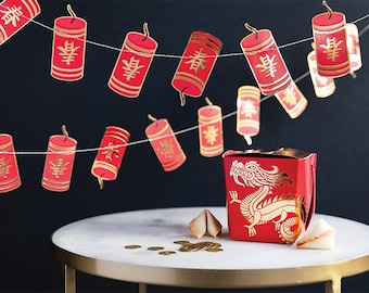 Bannière de pétard chinois - décorations du nouvel an chinois, décorations du nouvel an lunaire, bannière du nouvel an chinois, décoration de fête asiatique