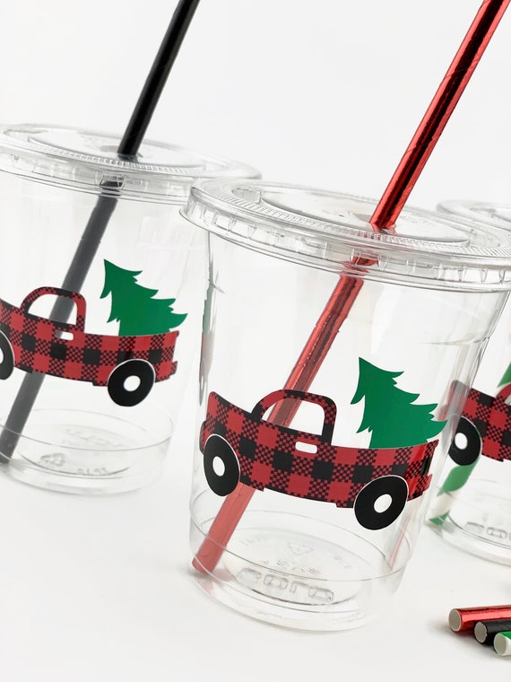 Christmas Red Truck Tree Plastic Cups - Stesha Party - christmas, cup,  vintage red truck