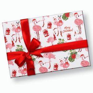 Flamingo Christmas Paper - Tropical Christmas, Holiday Gift Wrap, Flamingo Wrapping Paper, Christmas Wrapping Paper, Tropical Gift Wrap