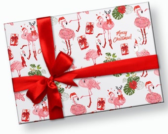 Papel navideño con flamencos - Navidad tropical, papel de regalo navideño, papel de regalo con flamencos, papel de regalo navideño, papel de regalo tropical
