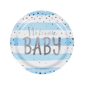 Assiettes en aluminium de 9 po. - Bienvenue bébé, baby shower pour garçon, décorations pour baby shower, garçon, assiettes pour baby shower, sexe révélateur, baby shower de garçon