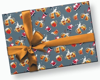 Christmas Wrapping Paper - Funny Wrapping Paper, Beer Wrapping Paper, Santa Wrapping Paper, Alcohol Wrapping Paper, Adult Wrapping Paper