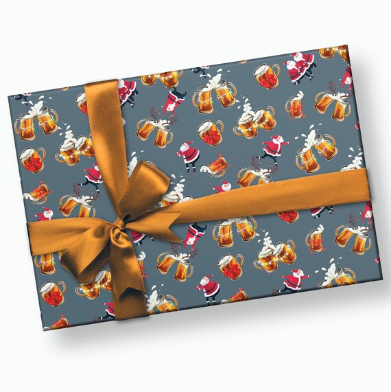 Christmas Wrapping Paper - Funny Wrapping Paper, Beer Wrapping Paper, Santa Wrapping Paper, Alcohol Wrapping Paper, Adult Wrapping Paper