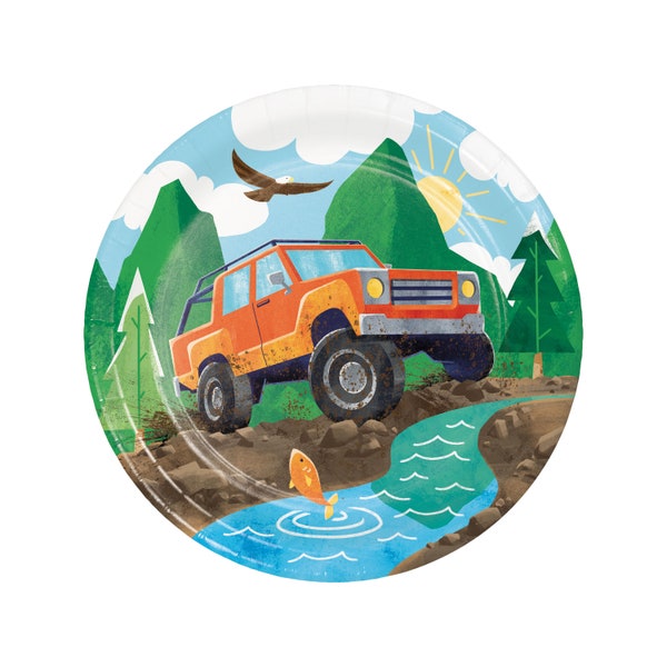 4x4 Party Plates - Adventure Birthday Plates, 4x4 Party Supplies, Off Road Birthday Decorations, Outdoor Adventure Birthday Supplies