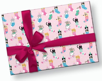 Kitty Wrapping Paper - Christmas Wrapping Paper, Christmas Gift Wrap, Christmas Gift Paper, Girl Wrapping Paper, Holiday Gift Wrap Sheets