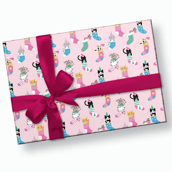 Kitty Wrapping Paper - Christmas Wrapping Paper, Christmas Gift Wrap, Christmas Gift Paper, Girl Wrapping Paper, Holiday Gift Wrap Sheets