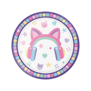 女の子向けゲームパーティープレート - ビデオゲームの誕生日、ゲームオンパーティー用品、ティーンの女の子の誕生日、レベルアップの誕生日、ピンクのゲーマーの誕生日用品