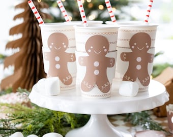 Copos de gengibre para viagem - Artigos para festa de Natal infantil, Decorações para festa de gengibre, Copos de aniversário de gengibre, Copos para café quente com tampas