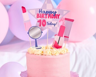 Spa Birthday Cake Toppers - Makeup Party Decorations, Pamper Party Decor for Girls, Cake Decoration, Sleepover Birthday, Glam Party Supplies