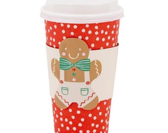 Copos de gengibre para viagem de 473ml (16oz) – 8 copos natalinos para bebidas quentes com tampas e protetores, copos de café festivos, lembrancinhas de festa com tema de gengibre, bar de chocolate quente