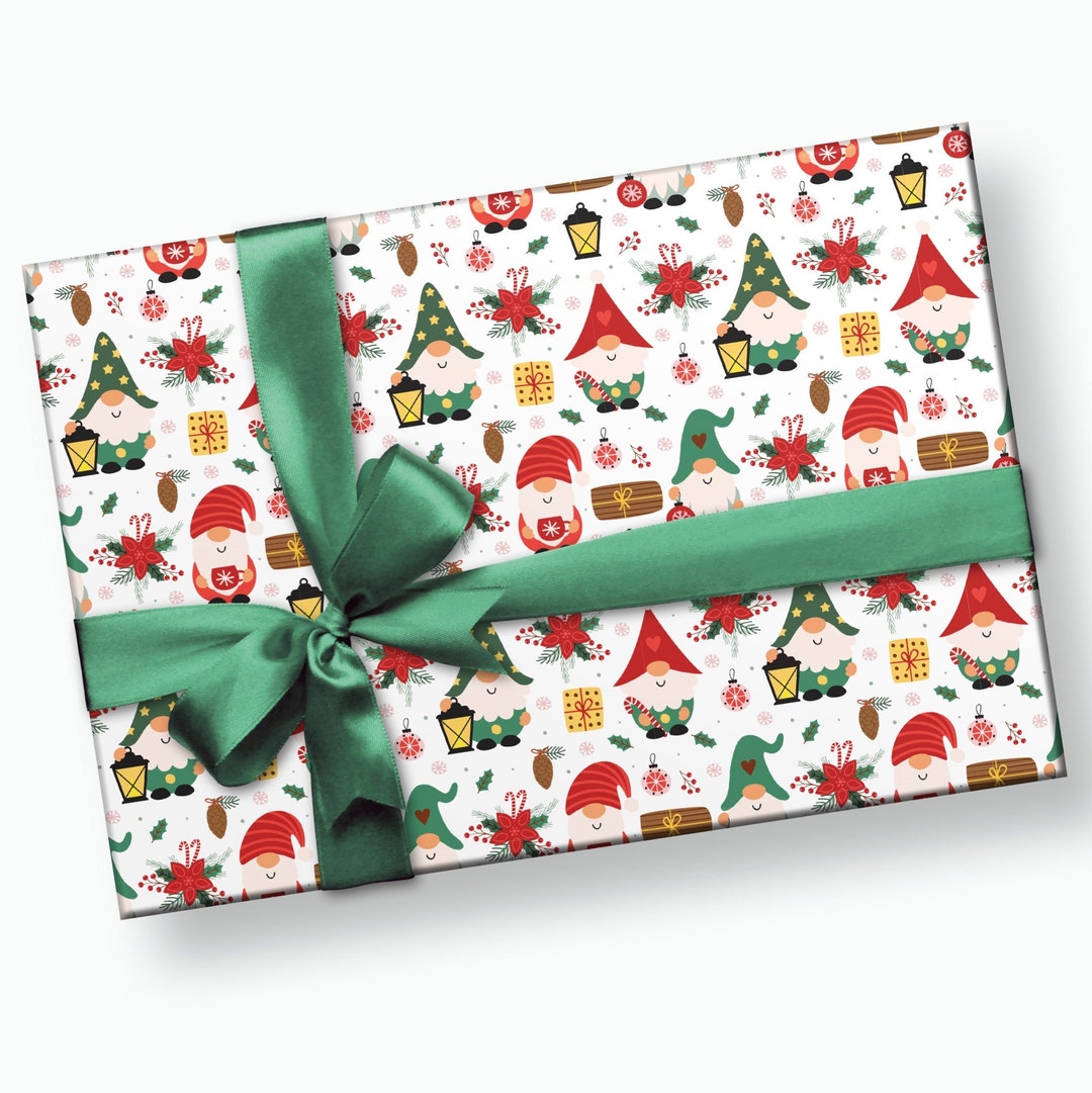 Christmas Gnome Wrapping Paper Gnome Gift Wrap, Gnome Christmas, Holiday Gnome, Gnome Gifts