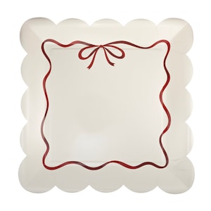 Elegant Red Ribbon Party Plates 8ct Coquette Christmas Party Supplies Holiday Dinner Plates Christmas Present Plates Classy Christmas Party