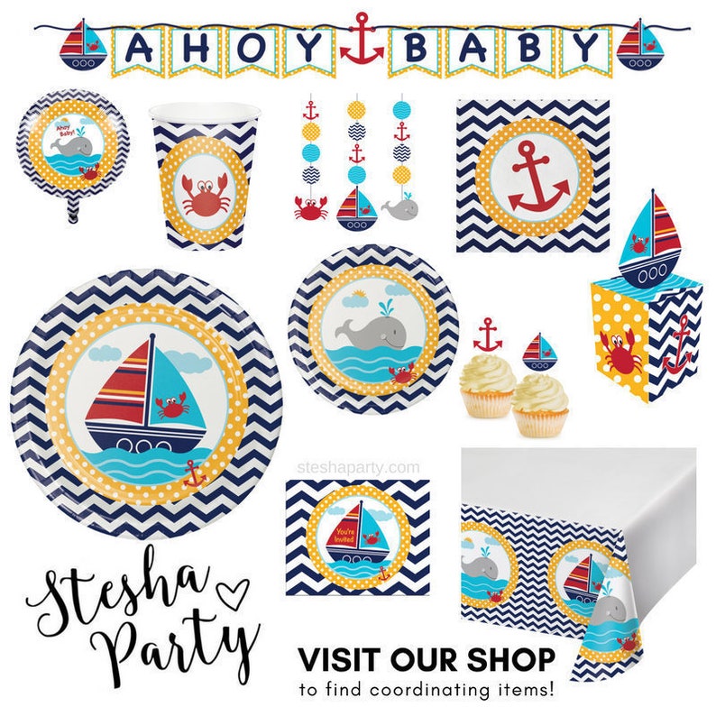 Ahoy Baby Whale Baby Shower Nautical Birthday Nautical Baby Shower Decorations Nautical Centerpiece Anchor Nautical Party Decor