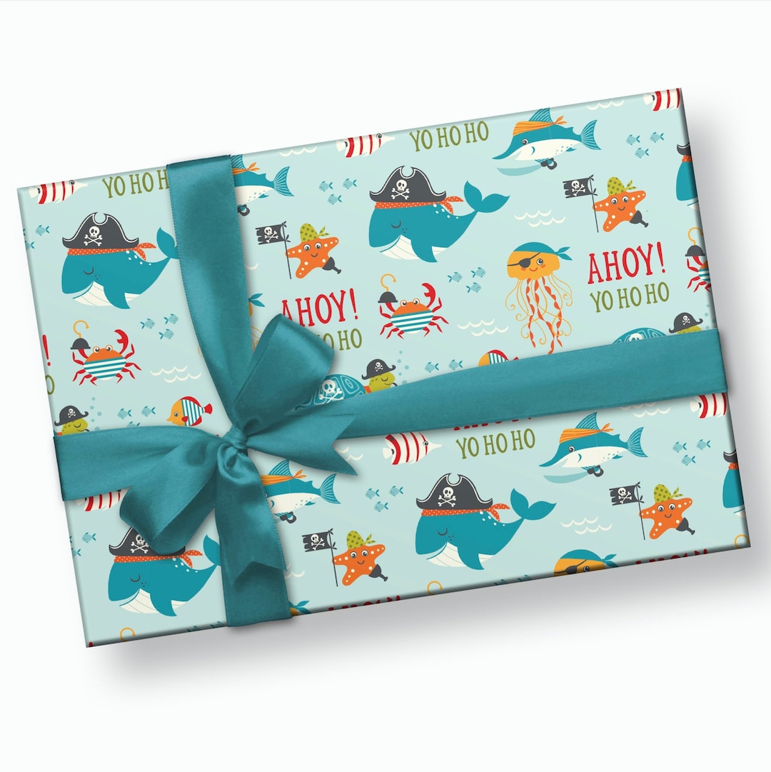 Pirate Wrapping Paper Shark Wrapping Paper, Ahoy Baby Shower, Shark
