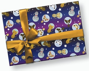 Space Animals Gift Wrap - Birthday Present, Space Dog, Space Cat, Space Wrapping Paper, Childrens Gift Wrap, Kids Wrap, Gift Wrapping Paper