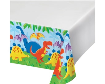 Dinosaur Plastic Tablecloth - Dinosaur Party Supplies Dinosaur Birthday Decorations Dino Baby Shower Prehistoric Birthday Two Rex Birthday
