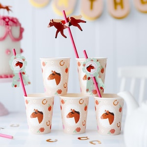 Horse Party Cups 6ct - Pony Party Favor Cups, Horse Birthday Decorations, Giddy Up Party Supplies, Saddle Up Birthday, Horse Baby Shower