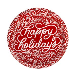 Happy Holidays Dinner Plates - Christmas Decorations, Holiday Table Supplies, Red Christmas Plates, Holiday Tableware, Winter Party Plates