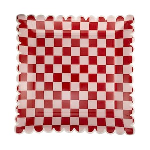 Red & Pink Checkered Plates - Christmas Party Supplies, Valentines Day Decorations, Holiday Birthday Decorations, Merry and Bright Christmas