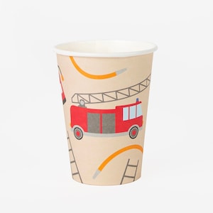 Firefighter Party Cups - Firetruck Birthday Decorations, 1st Responders Party Supplies, Firefighter Baby Shower Favors, Fireman Paper Cups
