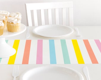 Pastel Rainbow Table Runner - Pastel Party Decorations, Rainbow Birthday Supplies, Donut Party Decorations, Unicorn Birthday Decorations