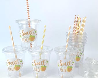 Peach Party Cups - Peach Birthday, Sweet as a Peach, Peach Party Favors, Peach Baby Shower, Summer Party, Fruit Party, Birthday Cups