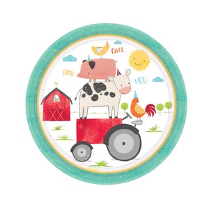 Farm Plates 8ct - Barnyard Birthday, Farm Baby Shower, Farm Animal Birthday Decorations, Birthday Plates, Cow Birthday, Farm Party Supplies