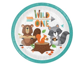 Wild One Plates - Woodland Pierwsze Urodziny, Woodland Urodziny, Woodland Party, Wild One Urodziny, Woodland Zwierzęta, Urodzinowe Talerze