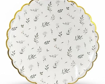 Botanische feestborden 10 inch, groene papieren borden met goudfolierand, borden voor bruiloftsreceptie, servies voor bruidsdouche, 8 count